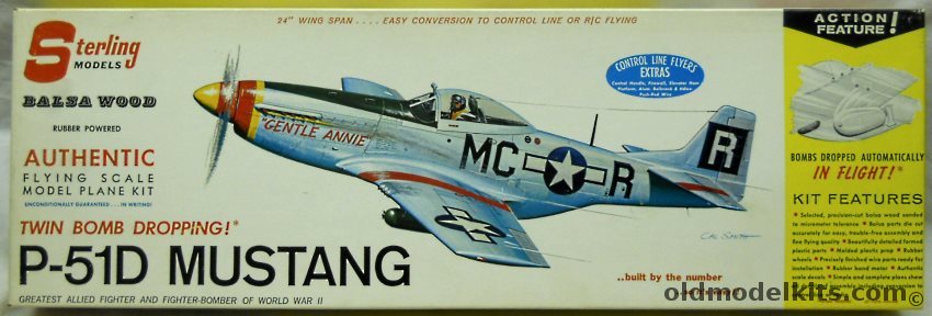 Sterling P-51D Mustang Drops Bombs In Flight - 24 Inch Wingspan for R/C / Control Line / Free Flight, A13-398 plastic model kit